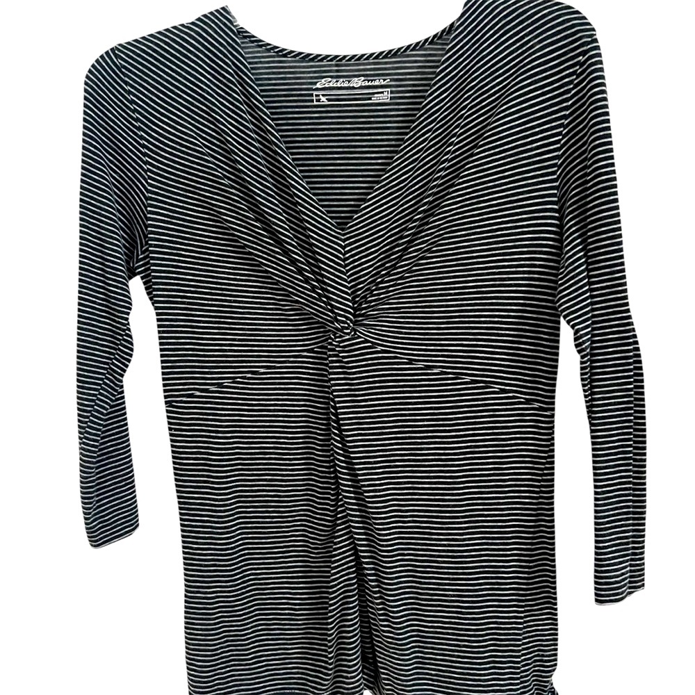Eddie Bauer Stripe Twist Front V Neck 3/4 Sleeve Medium